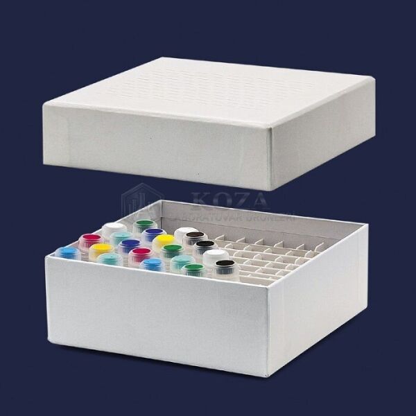 ISOLAB 092.22.102W cryo tüp kutusu - karton - 5 ml tüpler için - geçme kapaklı - beyaz (1 adet)