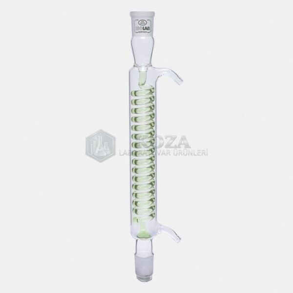 ISOLAB 033.15.253 soğutucu - spiralli - 250 mm - dişi şilif : NS 29/32 - erkek şilif : NS 29/32 - cam yan kol (1 adet)