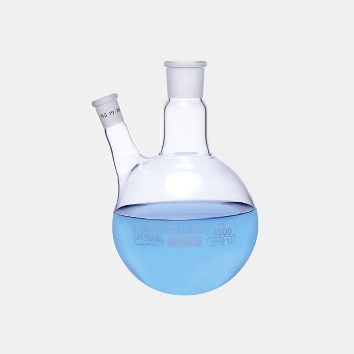 ISOLAB 030.29.901 balon - dibi yuvarlak - 2 boyunlu - yan dişi şilif - merkez boyun : NS 29/32 - yan dişi şilif : NS 29/32 - 1000 ml (1 adet)