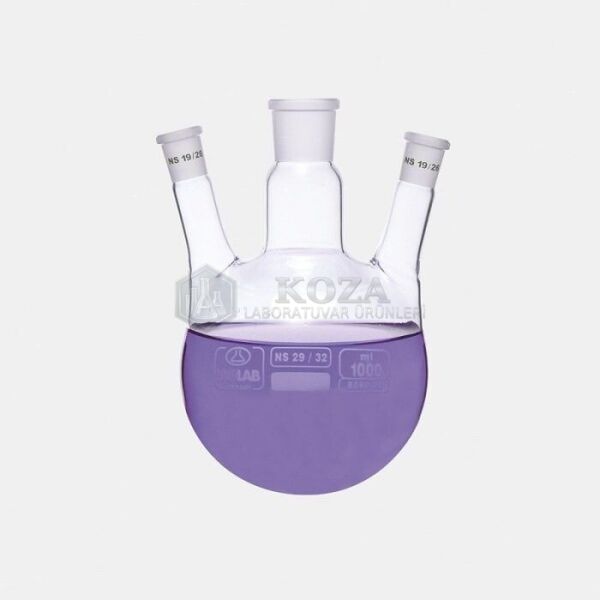 ISOLAB 030.36.250 balon - dibi yuvarlak - 3 boyunlu - yan dişi şilif - merkez boyun : NS 14/23 - yan boyun(lar) : NS 14/ 23 - 250 ml (1 adet)