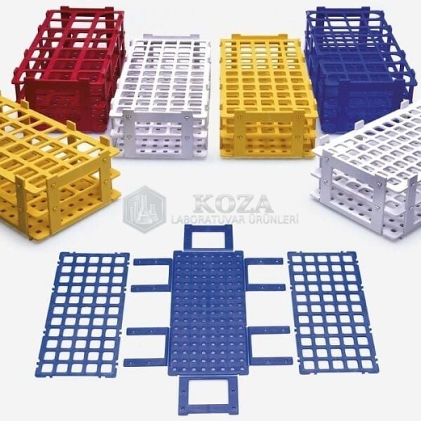 ISOLAB 079.01.006R tüp standı - demonte - P.P - 21 delik - 30 mm tüpler için - kırmızı (1 adet )