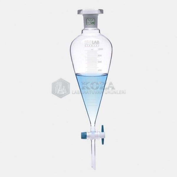 ISOLAB 031.02.500 ayırma hunisi - cam - konik - dereceli - PTFE musluklu - 500 ml (1 adet)