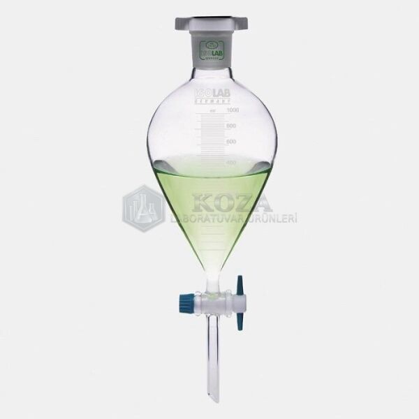 ISOLAB 031.04.902 ayırma hunisi - cam - armudi - dereceli - PTFE musluklu - 2000 ml (1 adet)