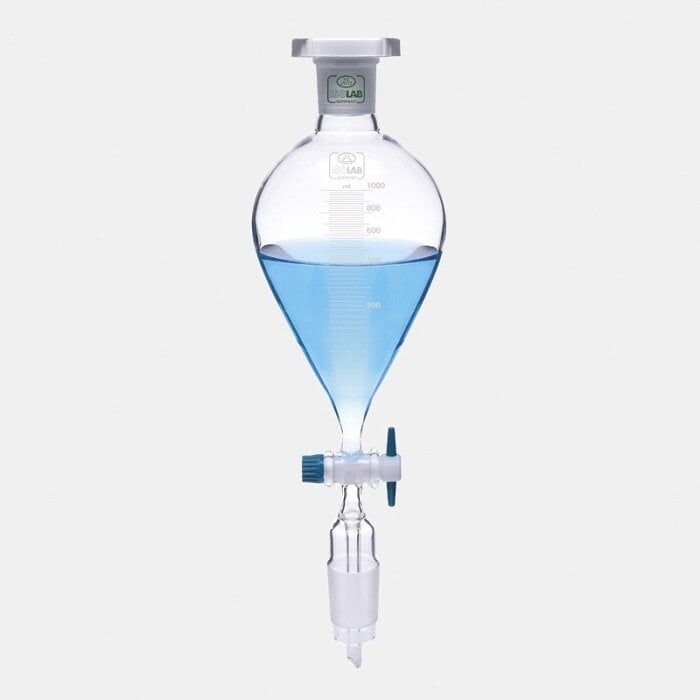 ISOLAB 032.01.250 damlatma hunisi - cam - armudi - dereceli - PTFE musluklu - 250 ml (1 adet)