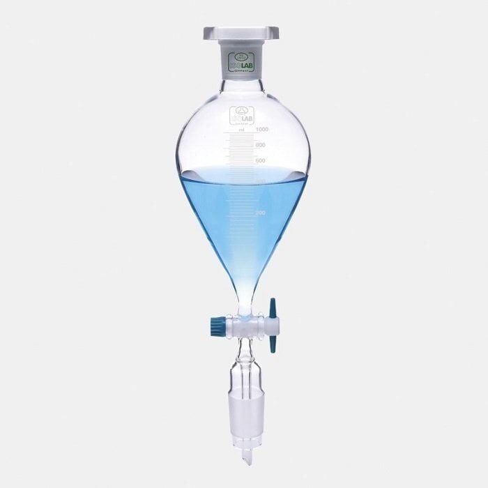 ISOLAB 032.01.901 damlatma hunisi - cam - armudi - dereceli - PTFE musluklu - 1000 ml (1 adet)