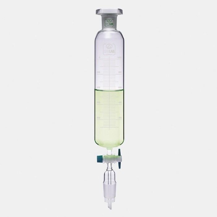 ISOLAB 032.02.050 damlatma hunisi - cam - silindirik - dereceli - PTFE musluklu - 50 ml (1 adet)