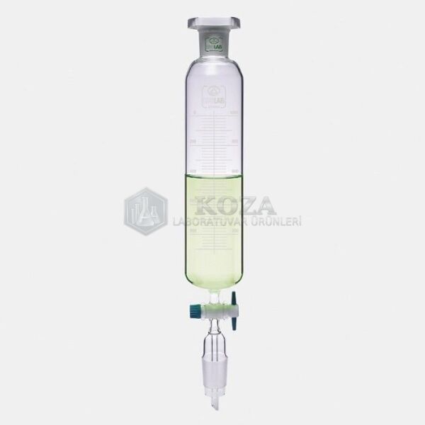 ISOLAB 032.02.250 damlatma hunisi - cam - silindirik - dereceli - PTFE musluklu - 250 ml (1 adet)