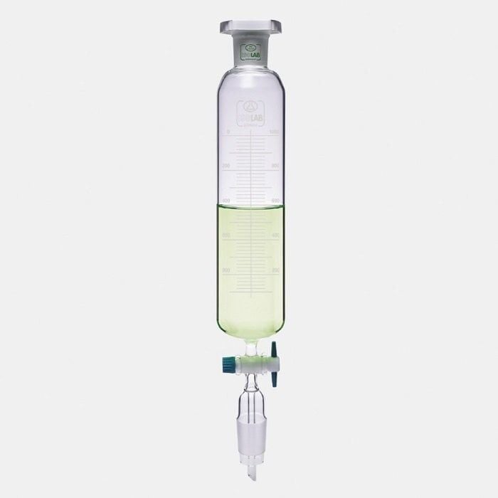 ISOLAB 032.02.500 damlatma hunisi - cam - silindirik - dereceli - PTFE musluklu - 500 ml (1 adet)