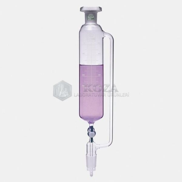 ISOLAB 032.03.250 damlatma hunisi - cam - silindirik - basınç borulu - dereceli - PTFE musluklu - 250 ml (1 adet)
