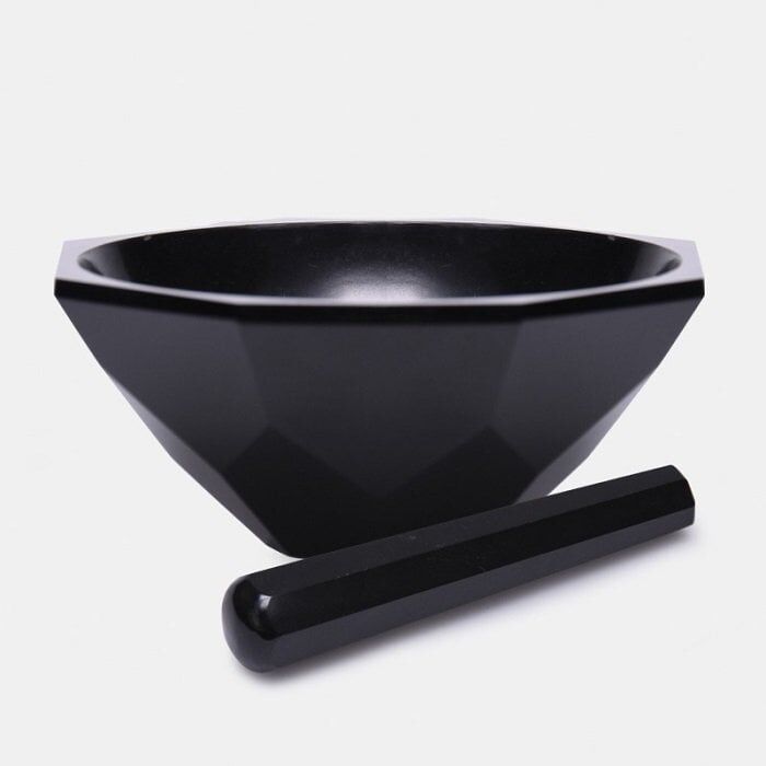 ISOLAB 038.18.065 havan - agat - tokmağı ile - çap 65 mm - standart form - siyah (1 adet )
