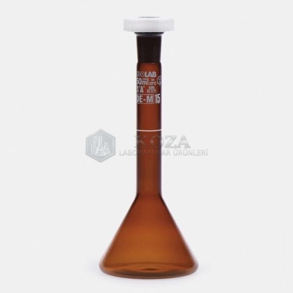 ISOLAB 013.15.010 balon joje - trapezoidal - amber - A kalite - grup sertifikalı - beyaz skala - 10 ml - NS 10/19 (2 adet )