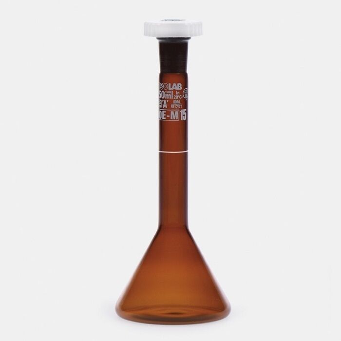 ISOLAB 013.15.050 balon joje - trapezoidal - amber - A kalite - grup sertifikalı - beyaz skala - 50 ml - NS 12/21 (2 adet )