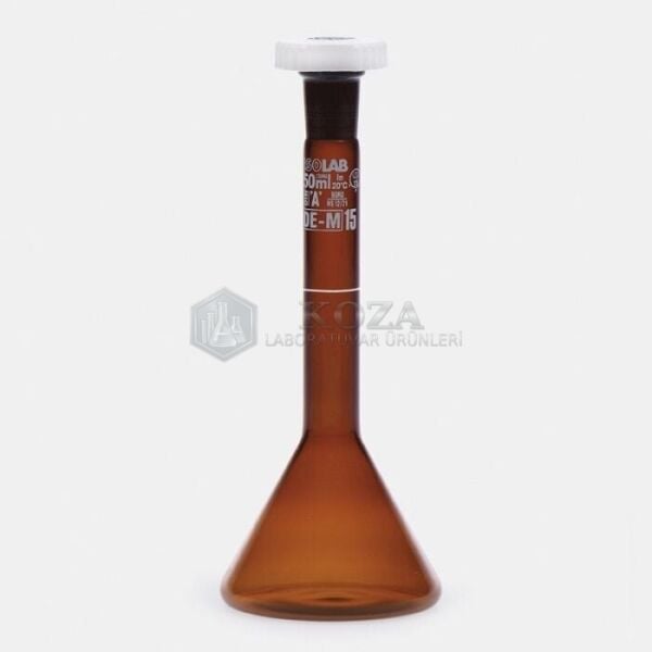 ISOLAB 013.15.050 balon joje - trapezoidal - amber - A kalite - grup sertifikalı - beyaz skala - 50 ml - NS 12/21 (2 adet )