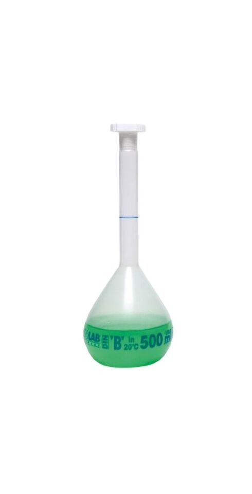 ISOLAB 014.03.500 balon joje - P.P - şeffaf - B kalite - mavi skala - 500 ml - NS 19/26 (1 adet )