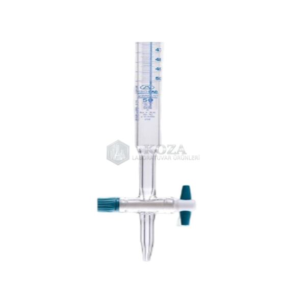 ISOLAB 017.02.010 büret - düz - şeffaf - PTFE musluklu - AS kalite - grup sertifikalı - mavi skala - 10 ml (1 adet )