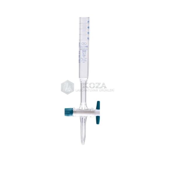 ISOLAB 017.01.010 büret - düz - şeffaf - PTFE musluklu - AS kalite - grup sertifikalı - şelbah çizgili - mavi skala - 10 ml (1 adet )