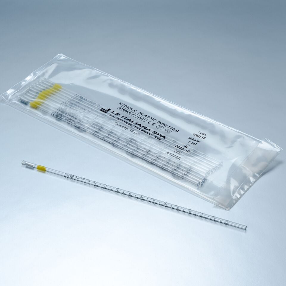LP Italiana L160118 Serolojik Pipet, Plastik, Tek Kullanımlık, Pyrogen free, Açık Uçlu, 1 ml  Ambalaj: 5x10 Ad.