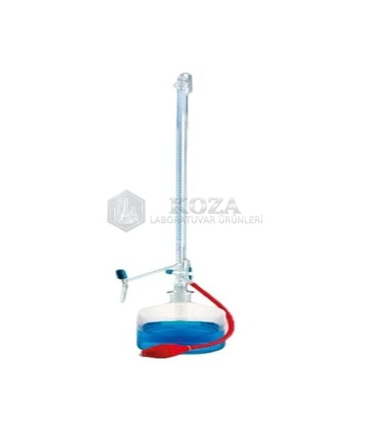 ISOLAB 019.01.050 büret - otomatik - şeffaf - PTFE ara musluklu - AS kalite - grup sertifikalı - şelbah çizgili - mavi skala - 50 ml (1 adet )