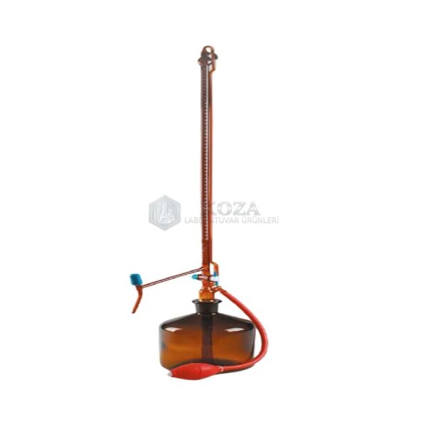 ISOLAB 019.05.050 büret - otomatik - amber - PTFE ara musluklu - AS kalite - grup sertifikalı - beyaz skala - 25 ml (1 adet )