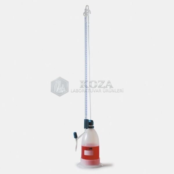 ISOLAB 020.03.010 büret - otomatik - şilling - şeffaf - AS kalite - grup sertifikalı - şelbah çizgili - mavi skala - 10 ml (1 adet )