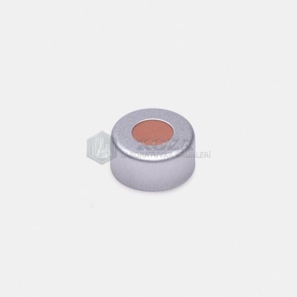 ISOLAB 096.02.002 crimp kapak + septa - kırmızı kauçuk / TEF renksiz - yarıksız - N11 crimp vial için (100 adet)