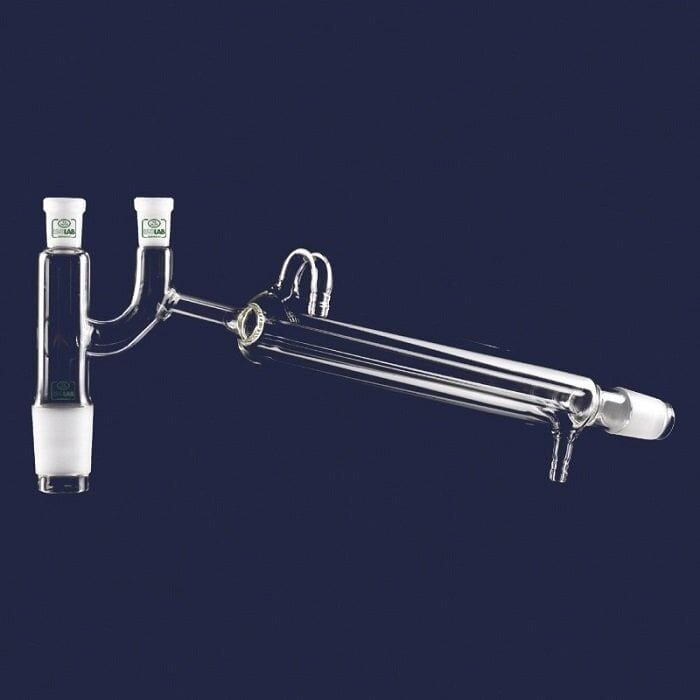 ISOLAB 065.57.002 distilasyon bağlantıları - kondenserli & Claisen başlıklı - standart - erkek şilif(ler) : NS 14/23 - kondenser uzunluğu 250 mm (1 adet)