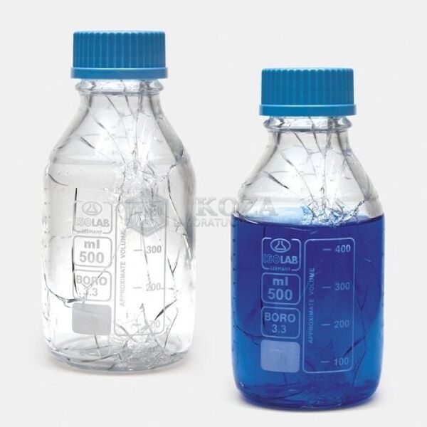 ISOLAB 061.01.500C şişe - borosilikat cam - şeffaf - vidalı kapaklı - 500 ml - yüzey kaplı (1 adet )